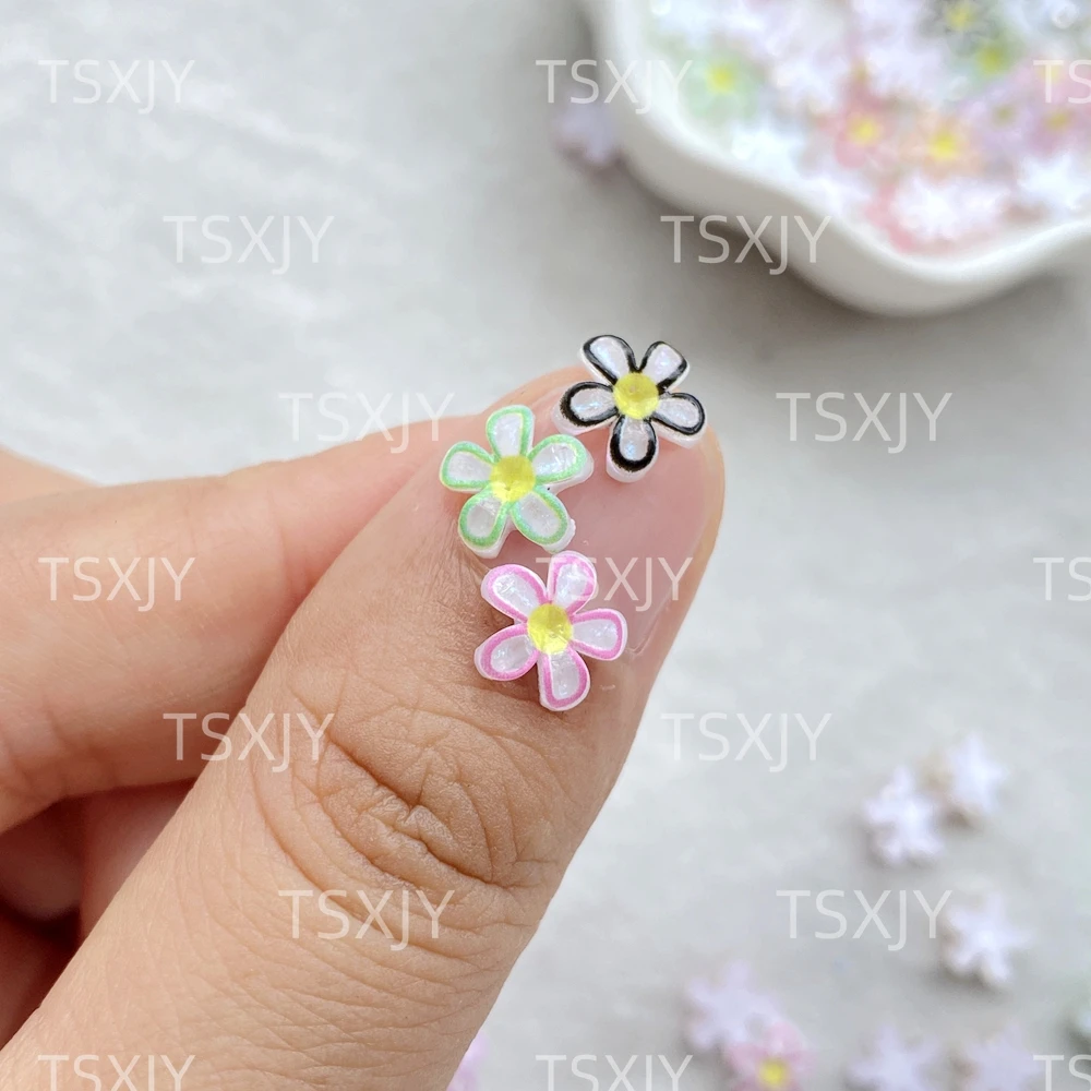 50pcs Mix Resin Mini Colorful Shining Flowers Flatback Flower Figurine Nail Art DIY Wedding Scrapbook Jewelry Crafts Accessories