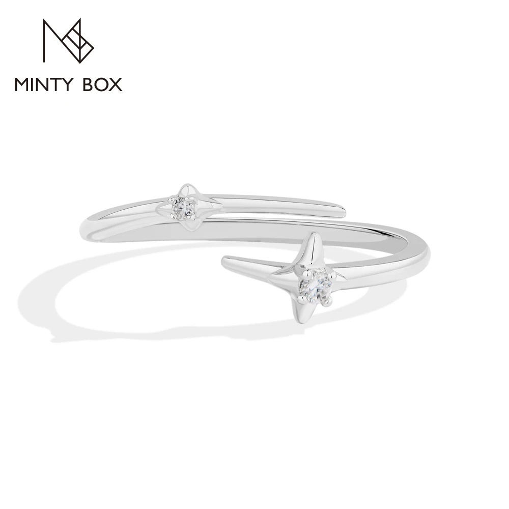 MINTYBOX S925 Silver Adjustable Open‑end Star Moissanite Ring for Women Men Little Finger Daily Stackable Jewelry Delicate Gifts