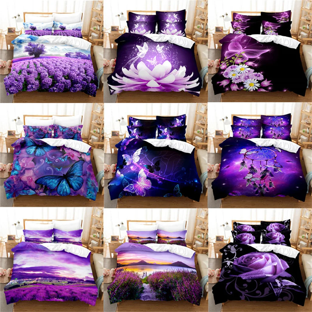 

Purple Flower Floral Girl Kids Quilt Durex Full King Size3Pcs Duvet Cover Pillowcase Bedding Linen Set Bedspread200x200 240x220