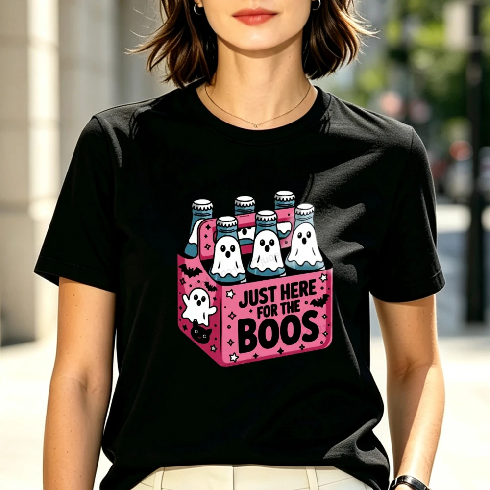 Funny Halloween Beer Tshirt Just Here for The Boos Tshirt Party Tee Spooky Party Tops Gifts Sleeve O-Neck Summer Cute Streetwear