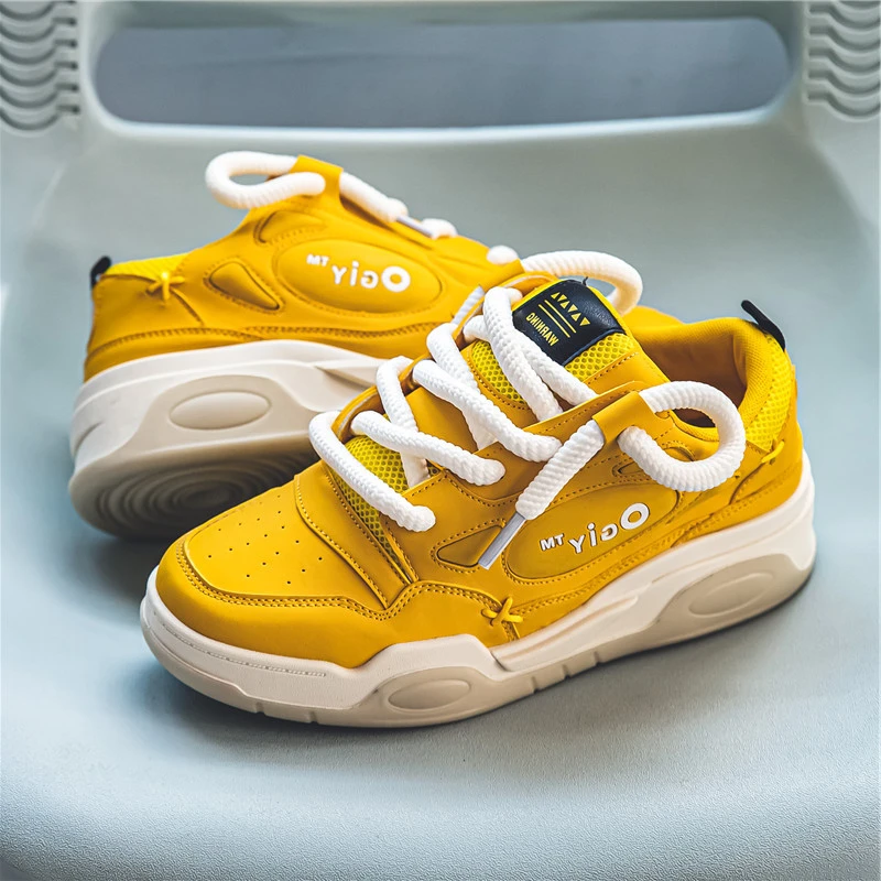 ZHIO-Baskets de skateboard basses pour hommes, chaussures de sport décontractées, chaussures à plateforme, mode jaune, jxShoes