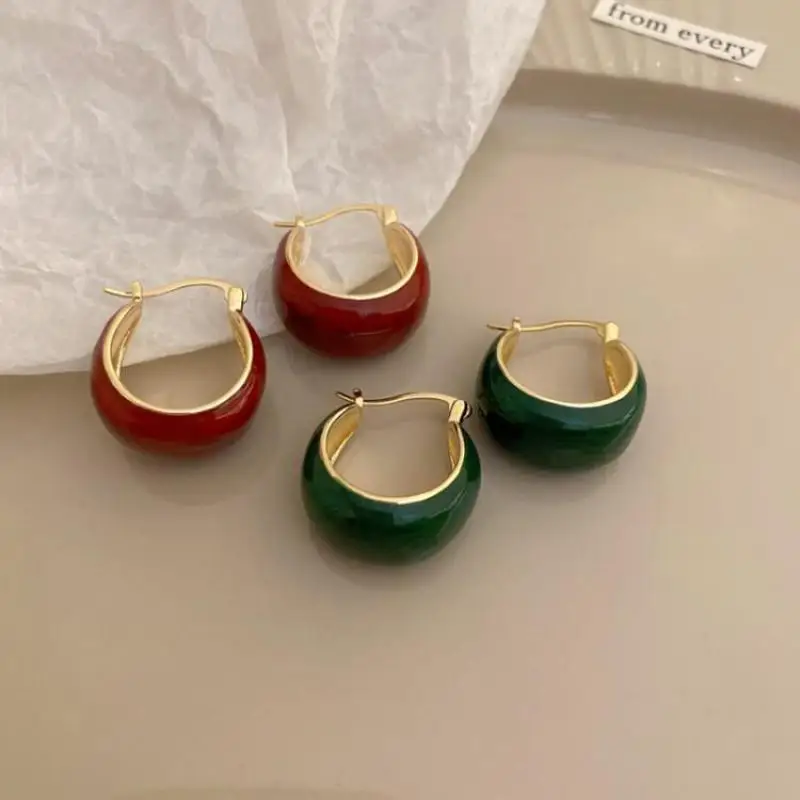 Vintage Dripping Oil Red Earrings For Women Ear Buckle Jewelry 2024 Trending New Korean Fashion Women's Green Earrings Brincos