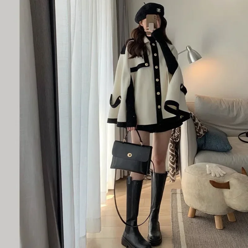 Abrigo francés Cote para mujer, gran oferta de otoño de la temporada, nuevo estilo Hepburn, abrigo corto holgado de Cachemira, estilo informal con fragancia pequeña