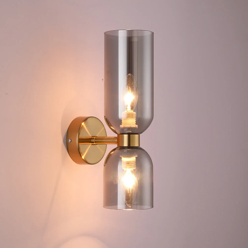 LED Glass Wall Lamp Double Head Decoration Bedroom Bedside Living Room Corridor Dining Room Lighting Nordic Creative Wall Lamp