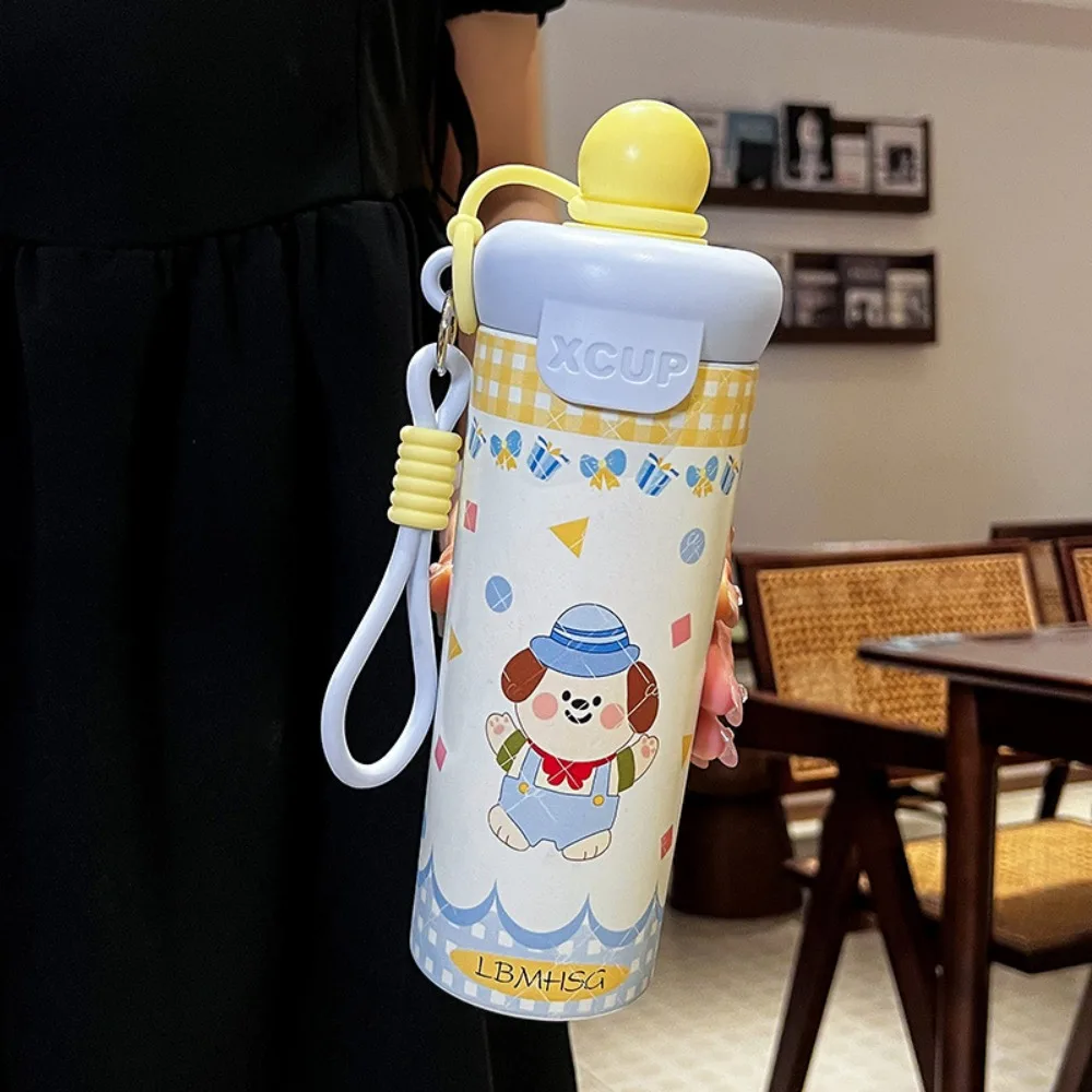 316 Stainless Steel Floating Ball Insulated Cup Cartoon 600ml Thermal Water Cup Large Capacity with Lanyard Vacuum Cup Travel