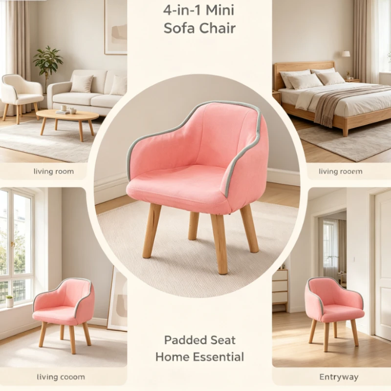 Macaron Color Armchair With Wooden Legs For Room Reading Corner Play Area Cute Home furniture