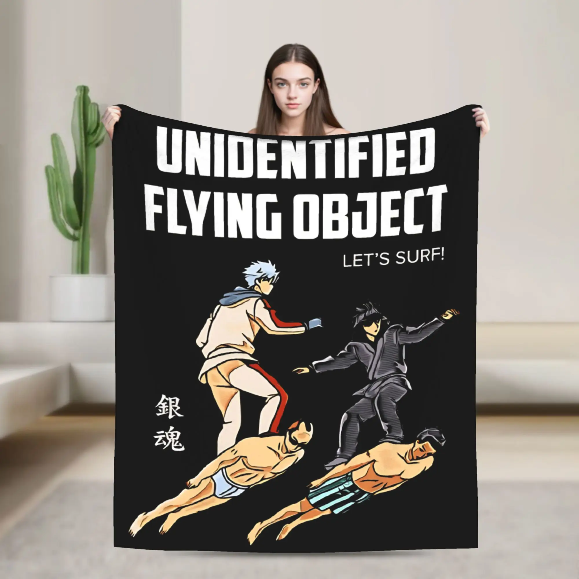 UFO funny Lets Surf Gintoki  Blanket Fleece Spring Autumn Gintamas Multifunction Throw Blanket for Bed Travel Bedspread