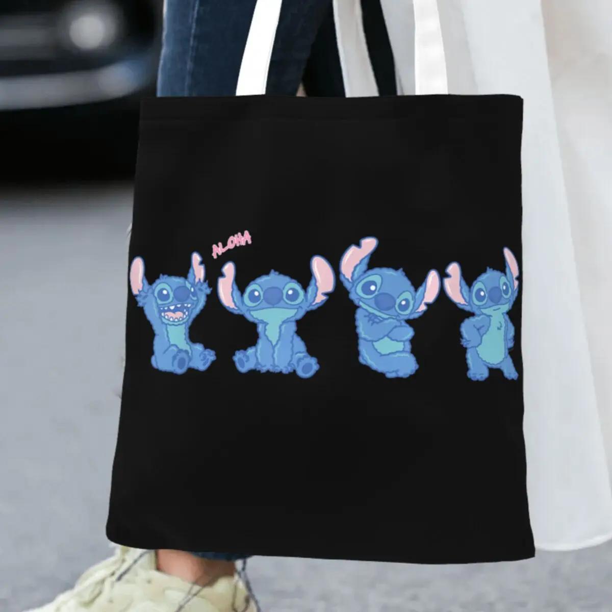 Bolsa de Compras Multiusos con Diseño de Stitch, Estilo Aloha, Linda y Estilosa, Bolsos de Playa, Bolsos de Diseñador para Mujer, Bolsa de Tela Estética