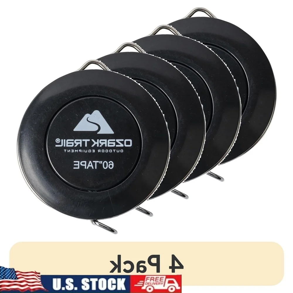 

60 Inch Fish Measuring Tape 4 Pack Lightweight Push Button Return Case Water Resistant Flexible Tackle Box Pocket Size Outdoor