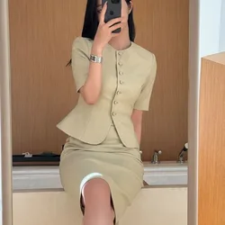 Office Sexy Women's Two Piece Set Short Sleeve Female Outfits Midi Solid Color Skirt Suits Clothing Trend 2024 Korean Style Full