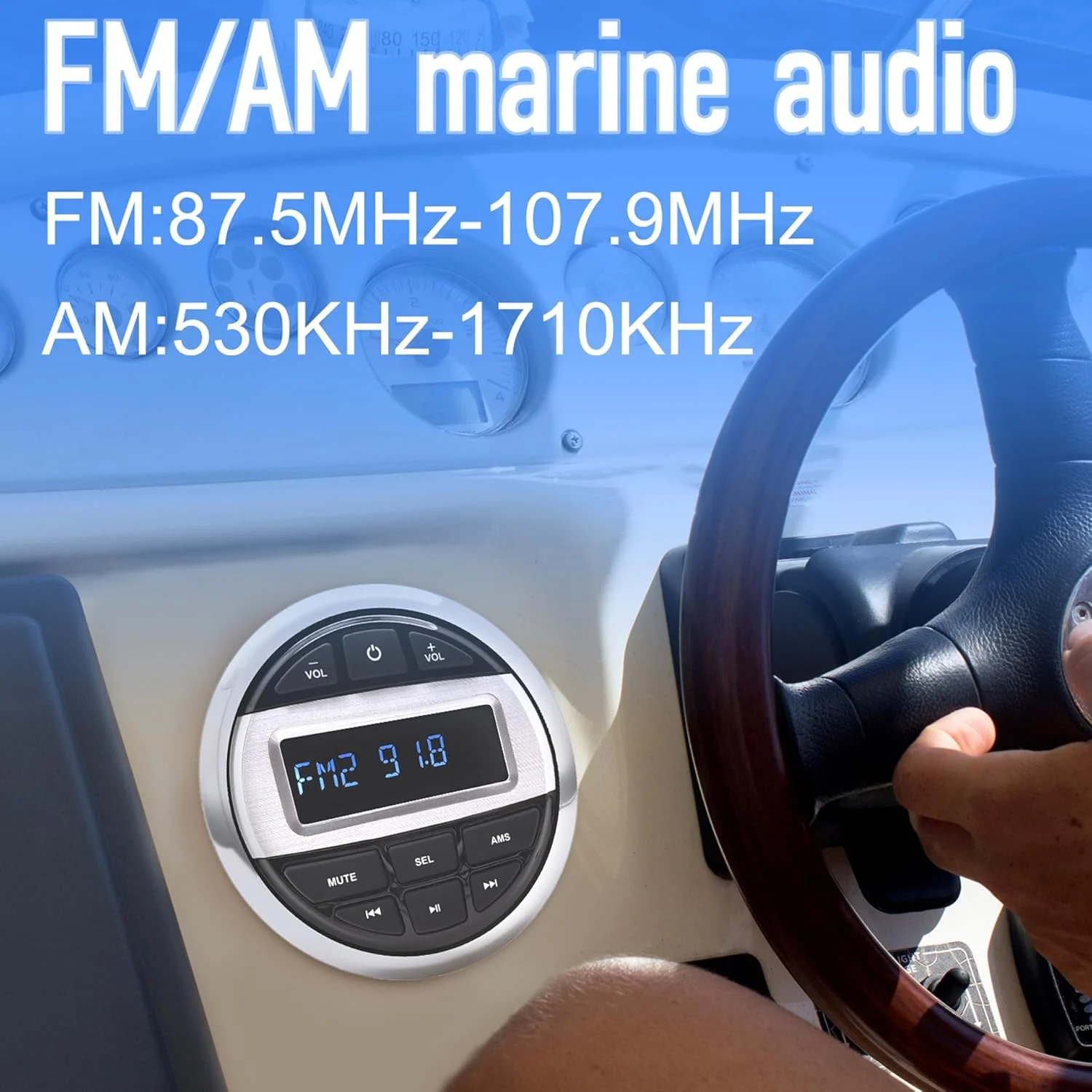 Pemutar MP3 Stereo Laut Penerima Radio Stereo Perahu Tahan Air FM AM Kompatibel dengan Bluetooth untuk Boot Kapal Pesiar Laut ATV UTV