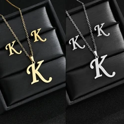 Fashion Stainless Steel Alphabet Initial Necklace 26 English Letter Earrings Necklace For Women Set Personalize Jewelry Gift