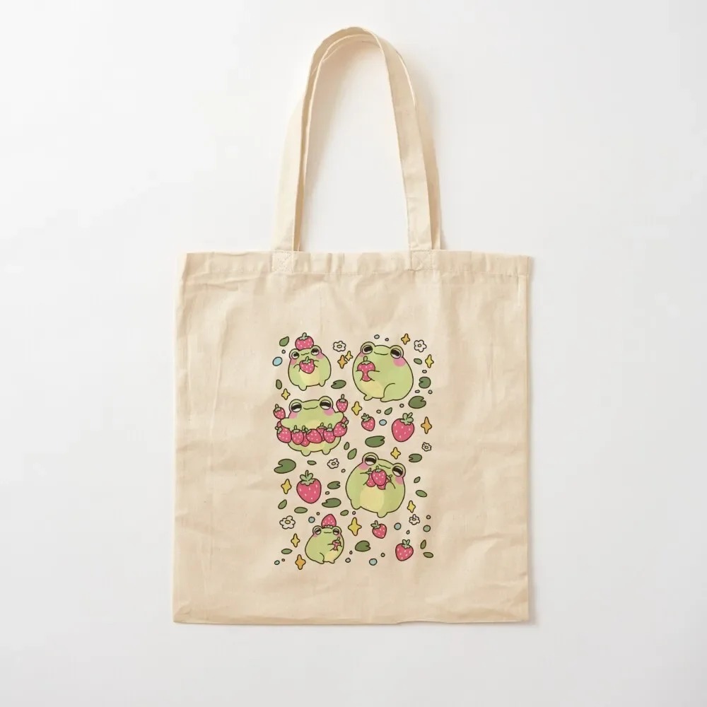 

Cute Kawaii Pastel Color Frog with a Strawberry #2 Tote Bag Gift bags reusable shopping bag Tote Bag