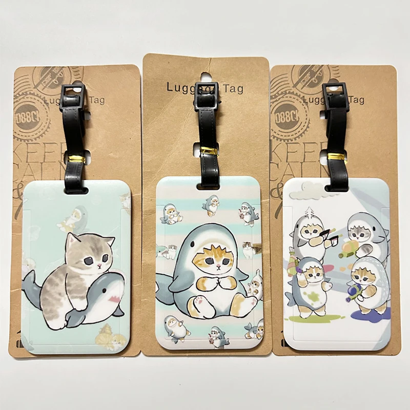 Etiqueta de equipaje de dibujos animados Cat Shark, accesorios de viaje, etiqueta de equipaje de embarque, soporte de tarjeta de autobús, cubierta