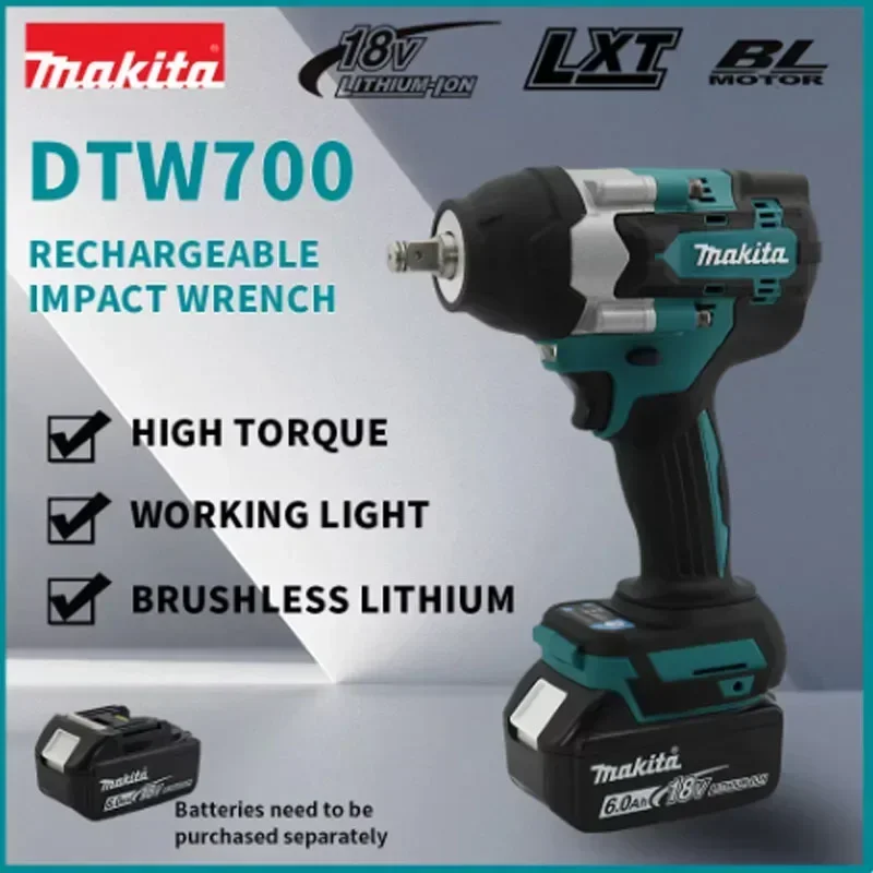 Makita DTW700 kunci pas elektrik tanpa kabel, peralatan listrik torsi besar 18V gratis pengiriman