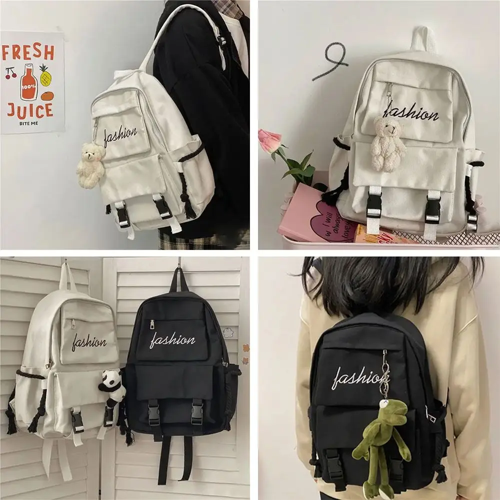 New Canvas Schoolbag Wear-resistant Solid Color Backpack Waterproof Large Capacity Rucksack