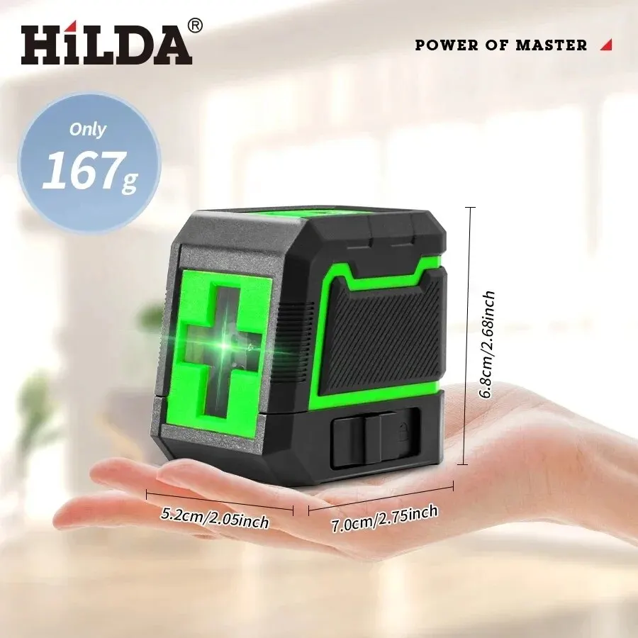 HILDA 2 Lines Green Beam Laser Level Mini Portable Horizontal And Vertical Cross Super Powerful Self-Leveling