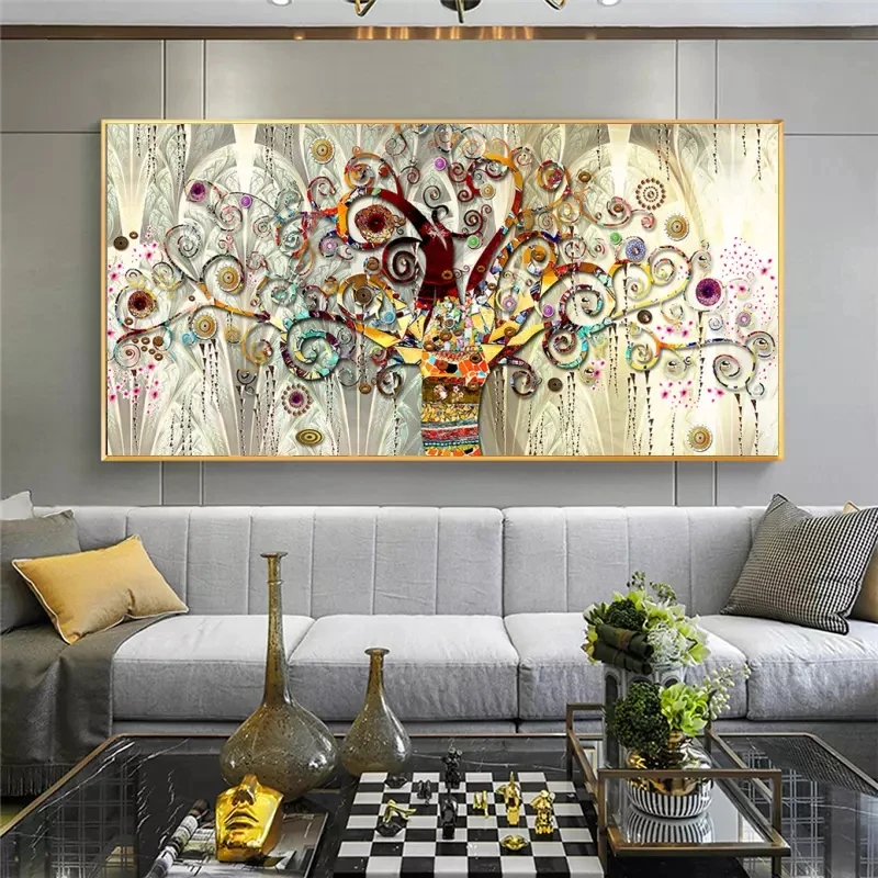 Large Frameless Canvas Wall Art,Tree of life by Gustav Klimt Landscape Wall Art Canvas Scandinavian Posters and Prints Modern Wa