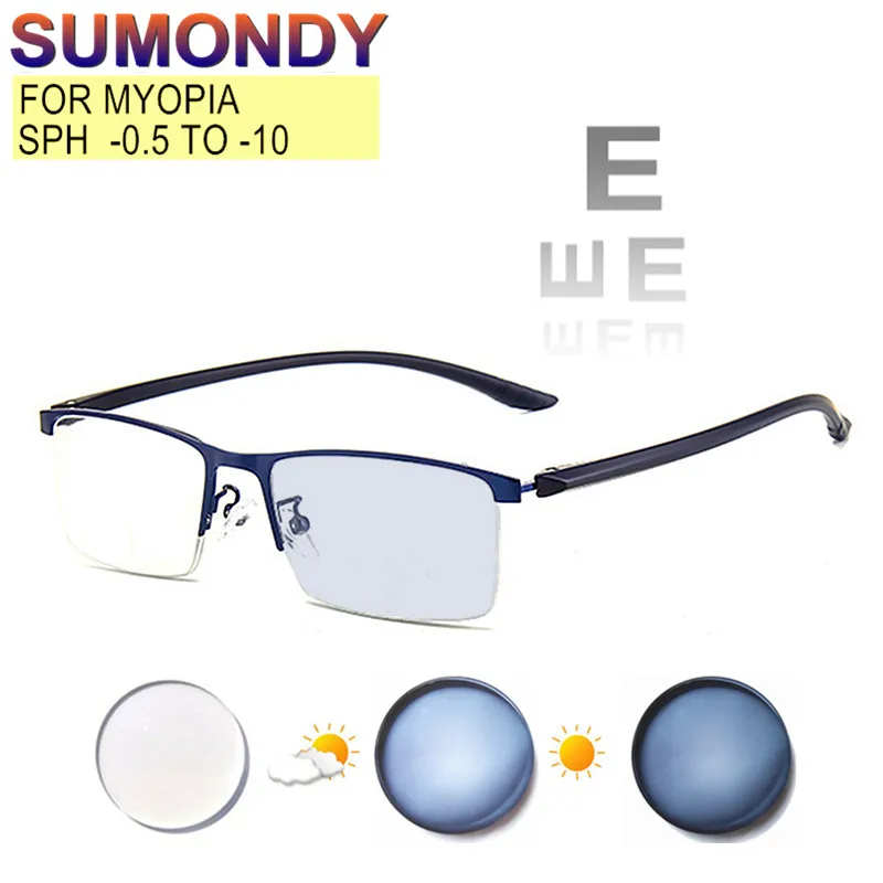 

Индивидуальные очки по рецепту сфера -0.5 до -8.0 цилиндр -0.5 до -2.0 мужской женский металл полу безоправные линзы синий свет блокировка или фотохромные для близорукости и астигматизма UF24