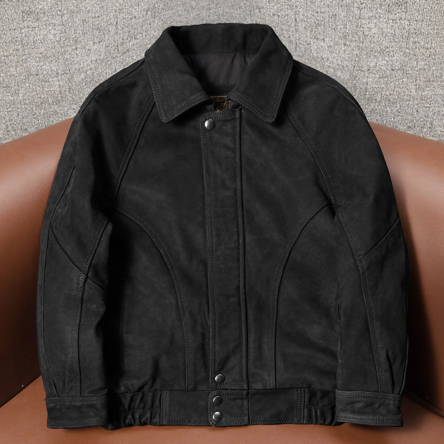 Broad Shoulder Bat Sleeve Uncoated First Layer Frosted Cowhide Genuine Leather Men's Large Size Washed Retro Jacket