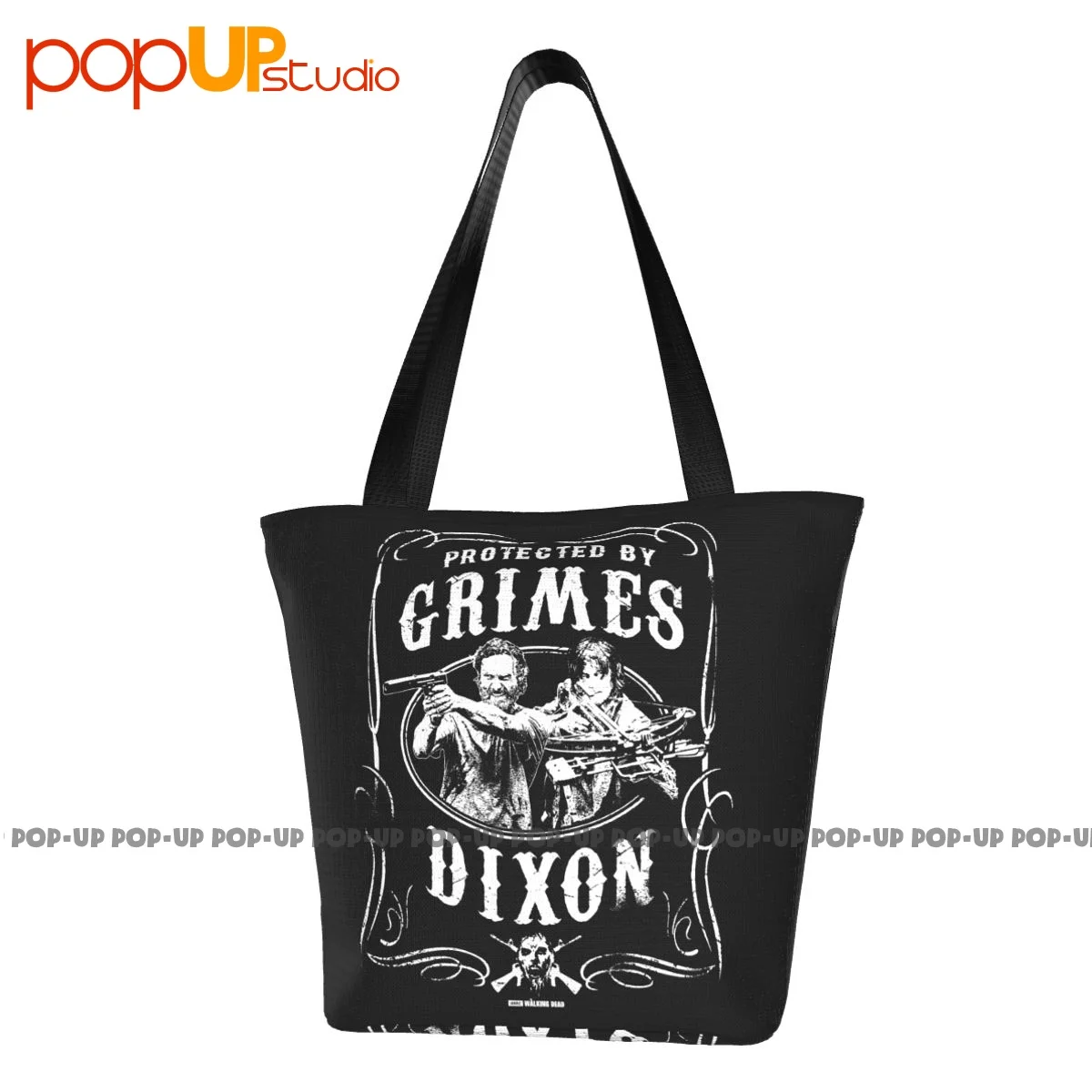 The Walking Dead Protected By Grimes And Dixon Group Handbags Polyester Shopping Bag Large Capacity