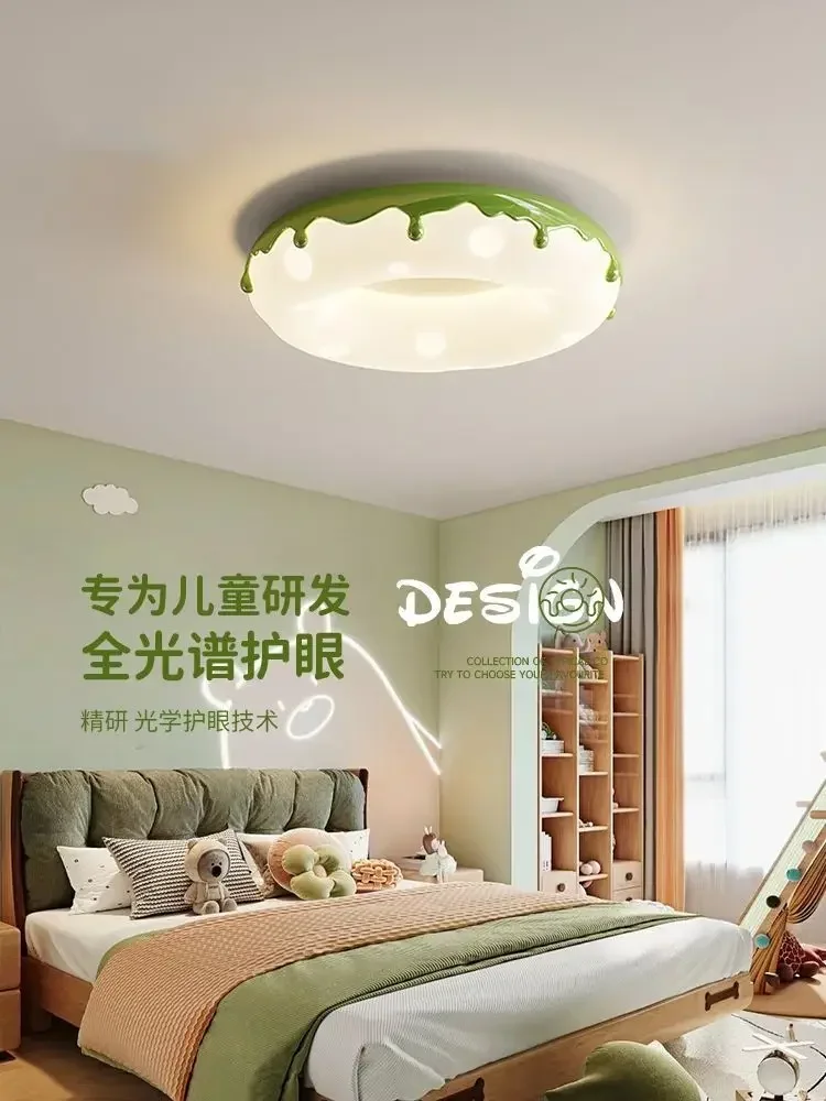 Kids Bedroom Ceiling Light Full Spectrum Eye Protection Cream Style Doughnut Lamp Children Room Nursery Lighting Fixture