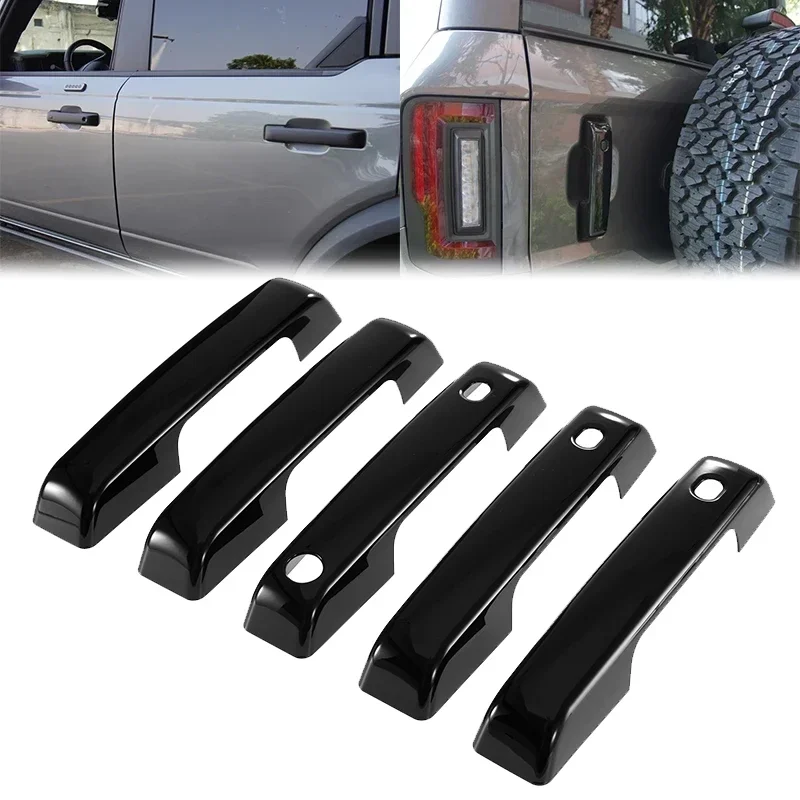 

5 шт. Чехлы для ручек двери для Ford Bronco 2021-2024, черные защитные чехлы из АБС-пластика для боковых дверей и ручек задней двери с умными отверстиями