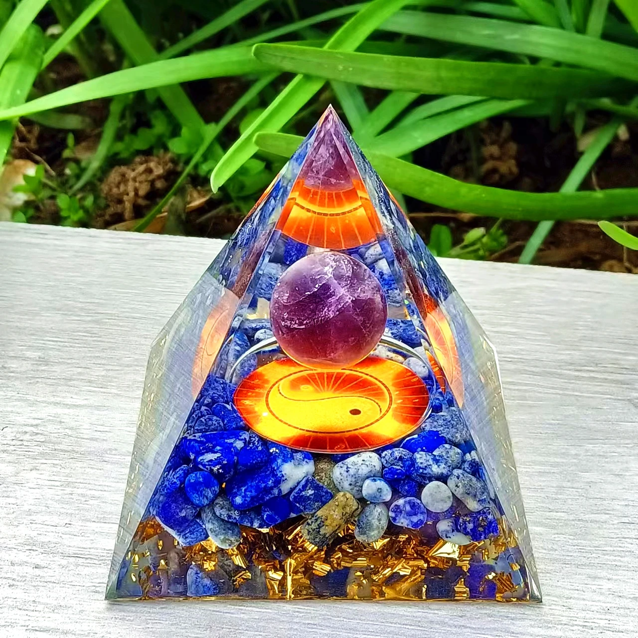 Energy Generator Orgone Pyramid Amethyst Peridot Healing Natural Crystal Reiki Chakra Generator Orgonite Pyramid Meditation Tool