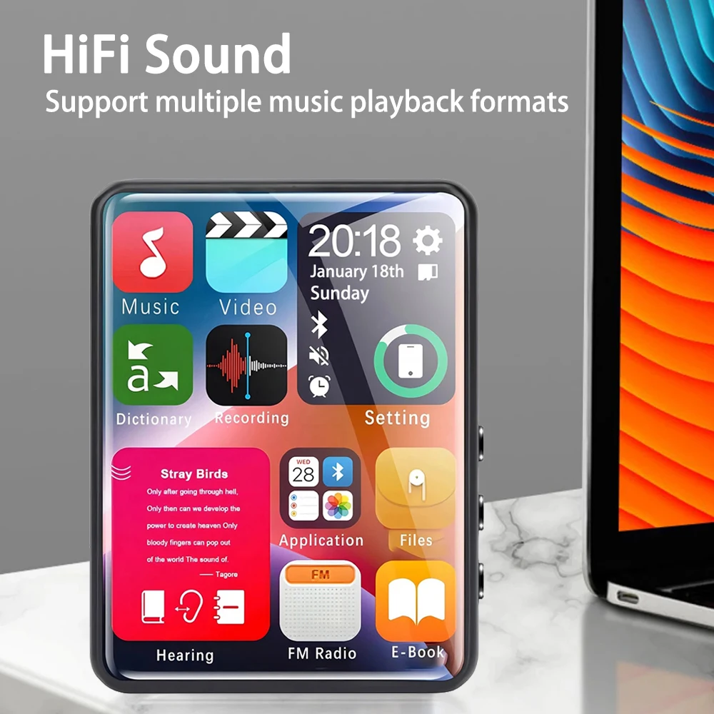Walkman-reproductor MP3 y MP4, dispositivo multifunción con pantalla táctil de 2,4 pulgadas, calidad de sonido HiFi, 4GB de RAM, E-book, FM, calendario perpetuo