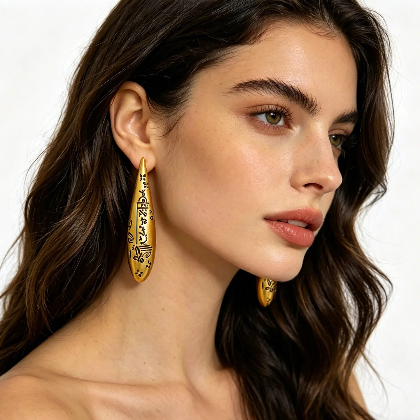 Engraved Egyptian Style Long Teardrop Dangle Earrings Vintage Ethnic Drop Earrings Women Banquet Statement Fashion Jewelry Gift