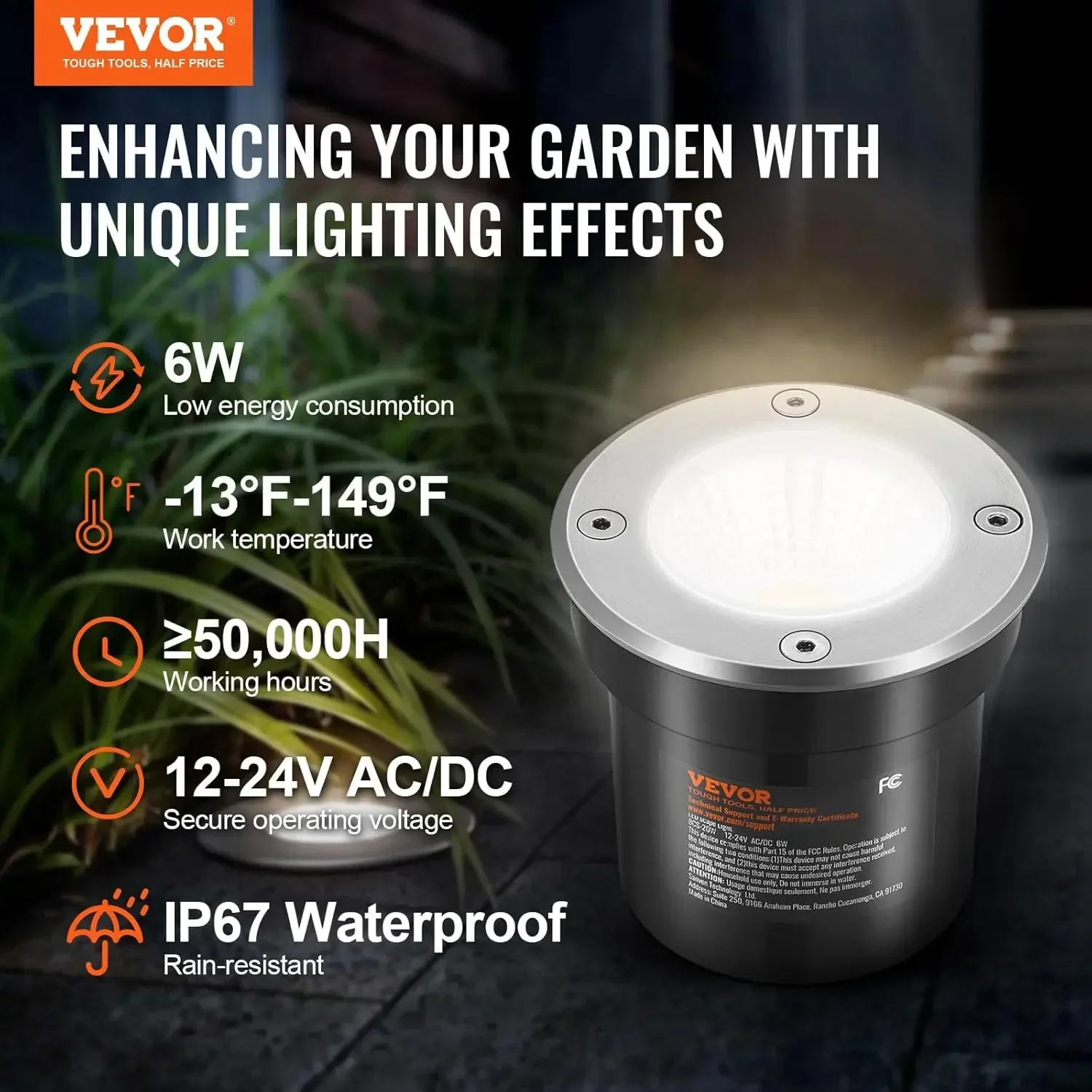 Low Voltage Landscape Lights, LED Well Lights, 6W 12V-24V In-Ground Light