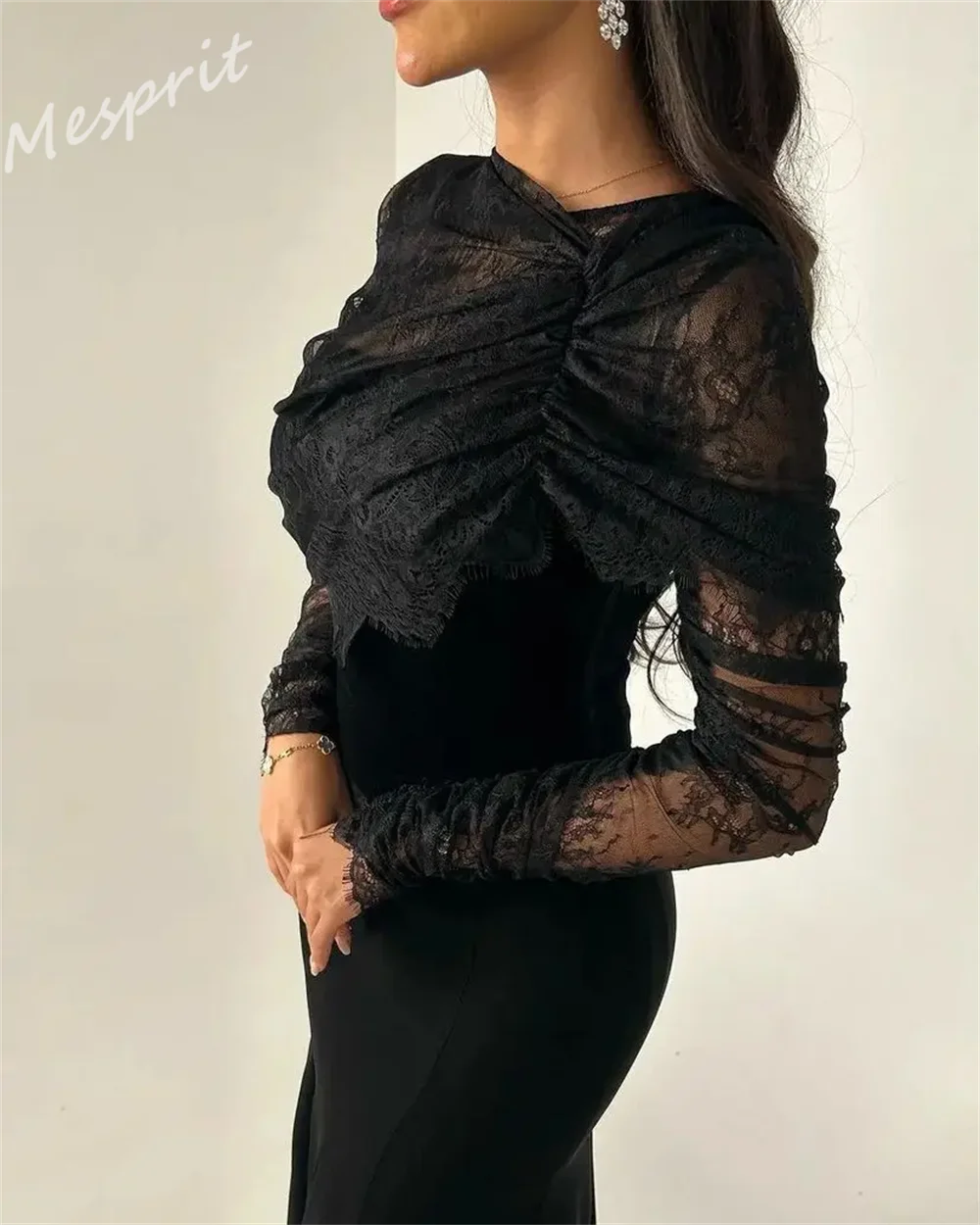 Customized    Retro Asymmetrical One-Shoulder Mermaid Evening Lace Hugging Velour Saudi Arabia es