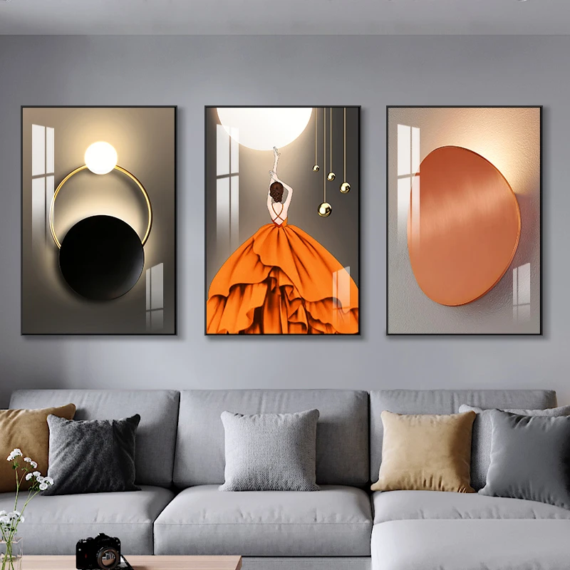 3 Panel Abstract Geometry Canvas Painting Nordic Luxury Woman Posters and Prints Wall Art for Living Room Porch Decor Cuadros