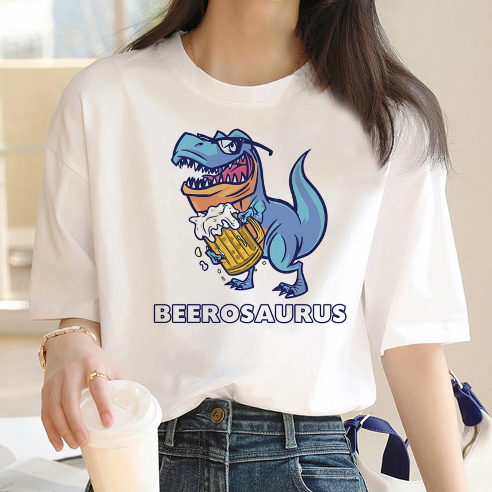 Camiseta de cerveza de dinosaurio para mujer, camiseta de diseñador para niña, ropa harajuku de manga