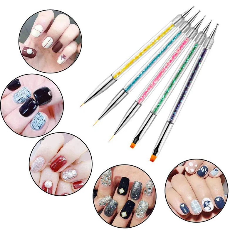 5Pc Nagels Art Puntjespen Acryl Tekening Liner Benodigdheden Borstel Strass Edelstenen Picker UV Gel Schilderen Manicure Accessoires Gereedschap