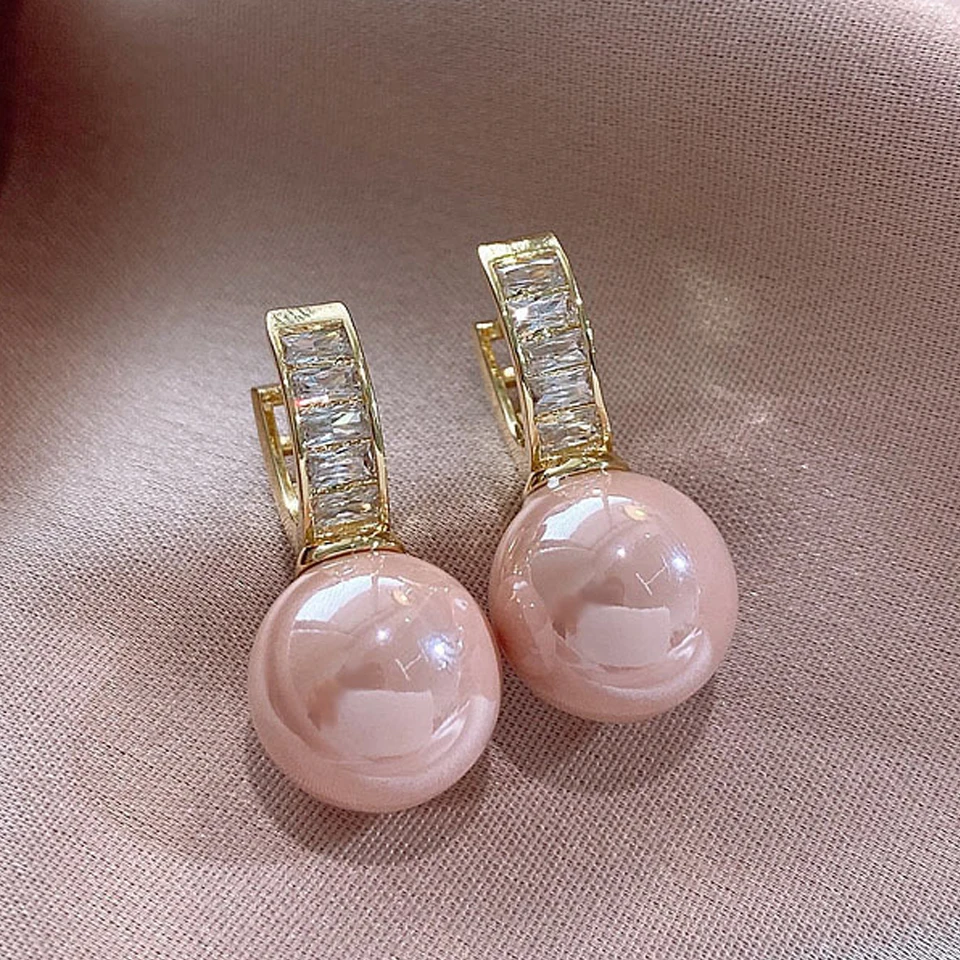 Yupsk Koreanische Französisch Mode Rosa Runde Perle Zirkon Ohrringe für Frauen Gold Farbe Trendy Weibliche Ohr Zubehör Geschenk