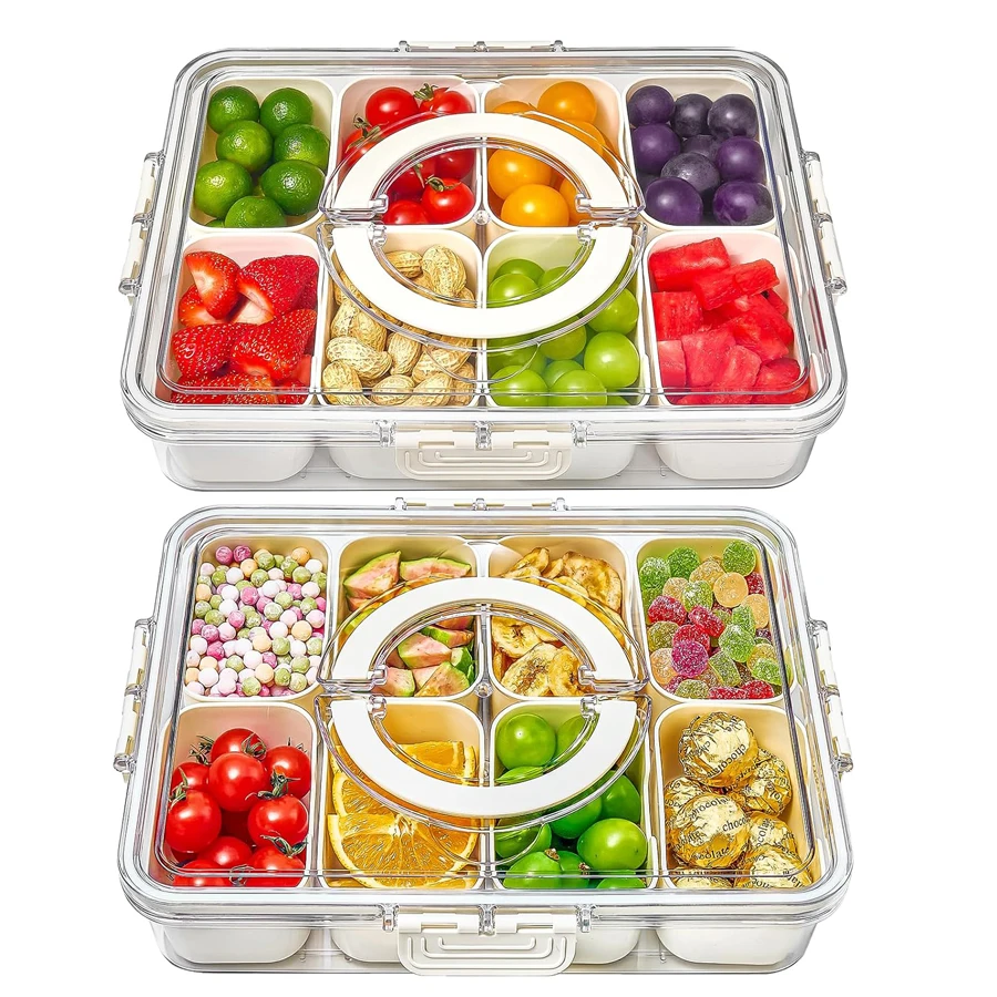 4/8Grid Snack Box Container Portable Travel Refrigerator Food Storage Box, Snack Organizer, Divided Storage Containers Salad Box