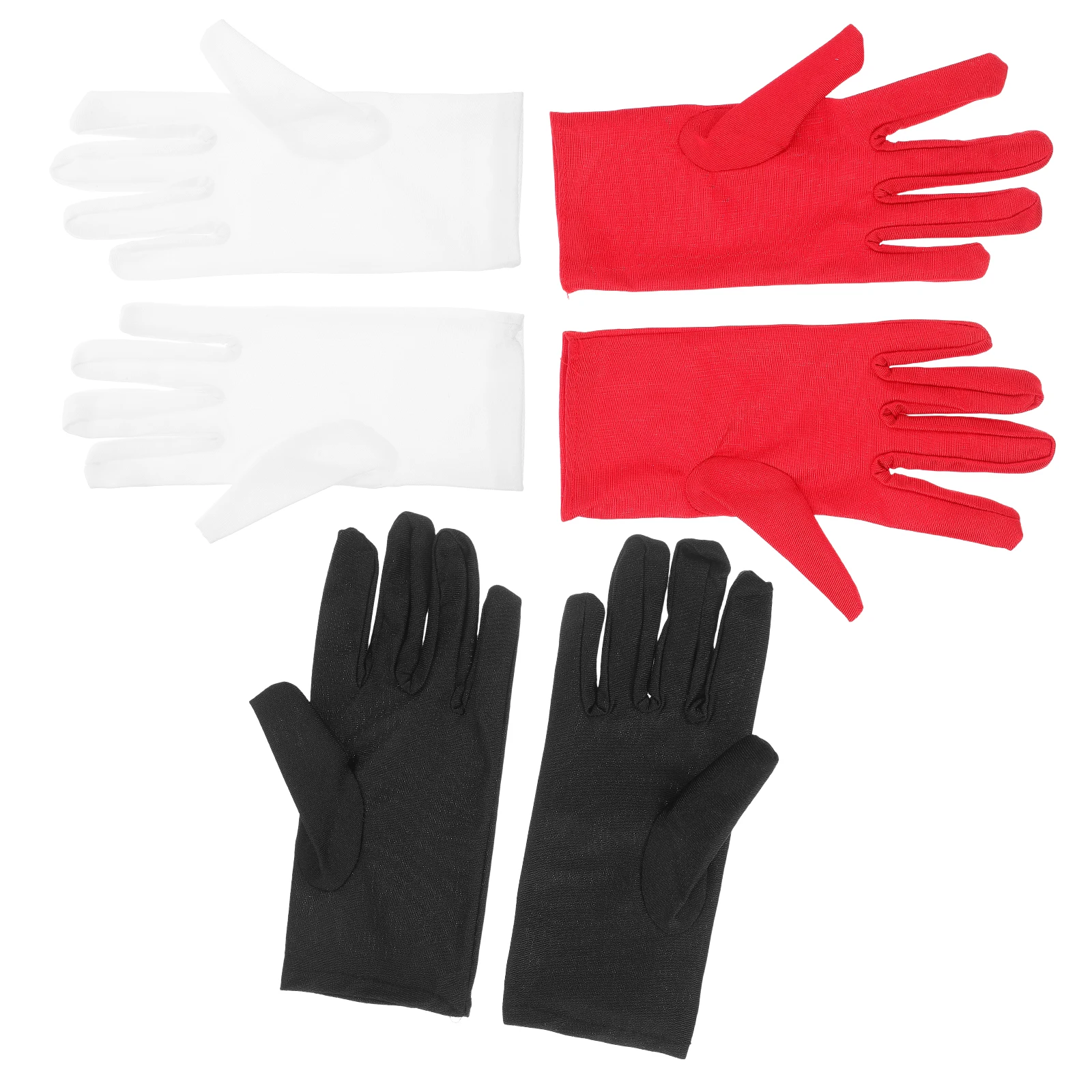 

3Pairs Jewelry Etiquette Gloves Premium Spandex Stretchy Elastic for Art Handling Inspection Work Performance White Black Red