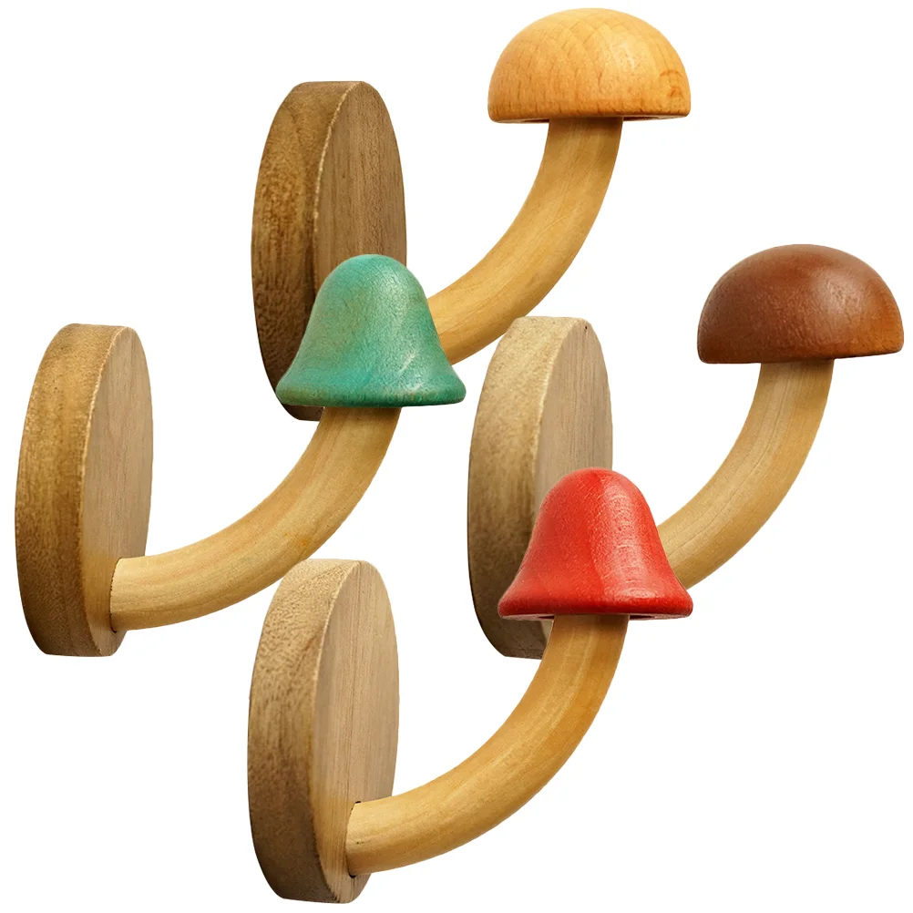 

4 Pcs Wooden Mushroom Coat Hook Towel Small Hooks Wall Mounted Clothes Rack Decorative for Hanging Hangers