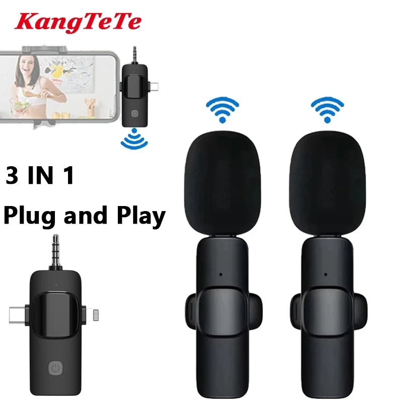 Micrófono inalámbrico inteligente 3 en 1 con cancelación de ruido, accesorio Lavalier para videocámara DSLR, audio, compatible con Lightning/TypeC/3,5mm