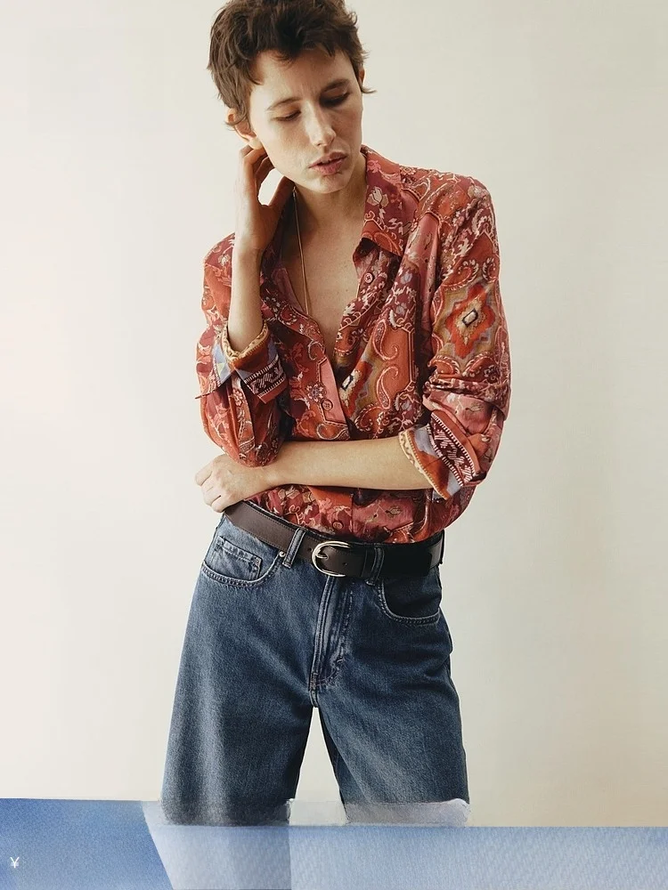 

Новая женская хлопковая блузка H&M 322457 с принтом, повседневная, с длинным рукавом, на пуговицах, удобная, дышащая