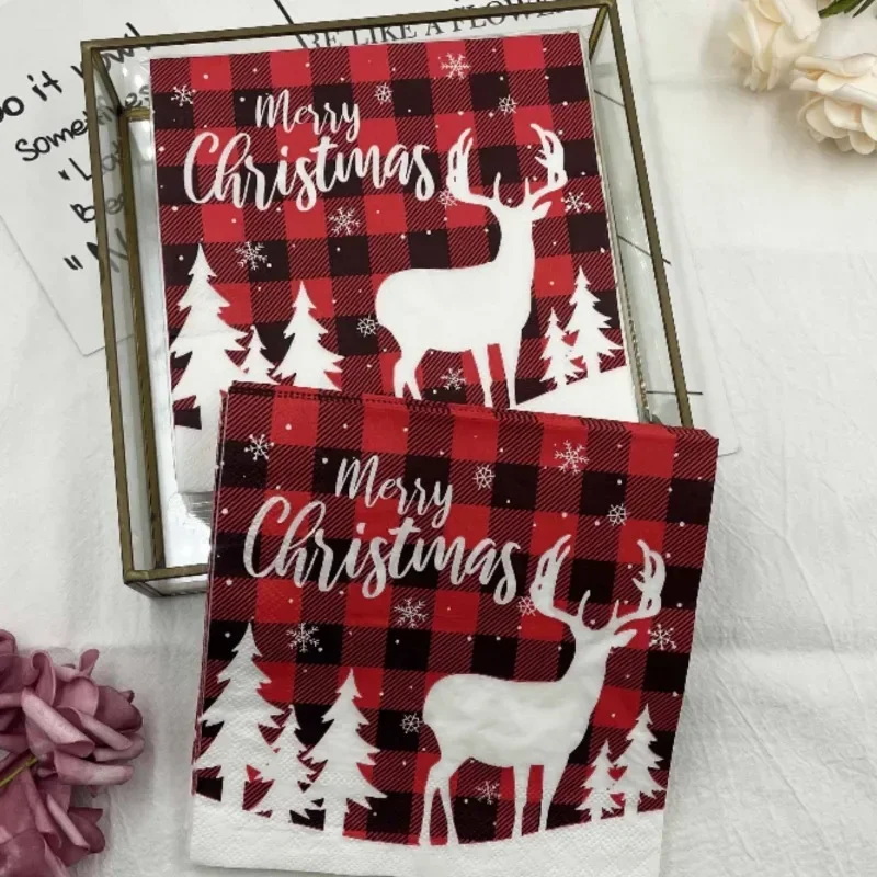 20pcs/Pac 2-Ply 33*33cm Colorful Napkins Red Christmas Tree Elk Napkins Restaurant Party Disposable Table Runner Paper Placemats