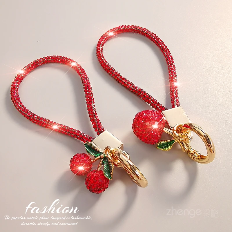 

Flash Diamond Ring Phone Lanyard Women's Red Pendant Accessory Outdoor Anti-Loss Thumb Lanyard New Design