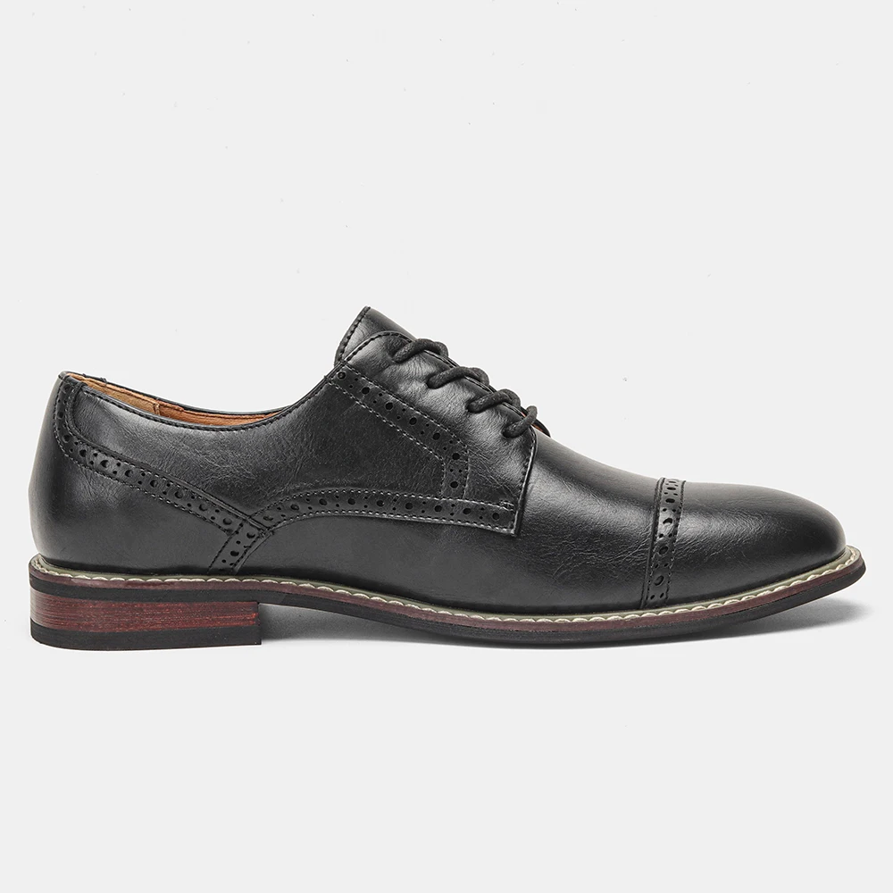 Men's Dress Shoes Open-Lacing Profile Shoes For Man Business Shoes Man Contrast Edge Stitching Red Heel-Layer Accent