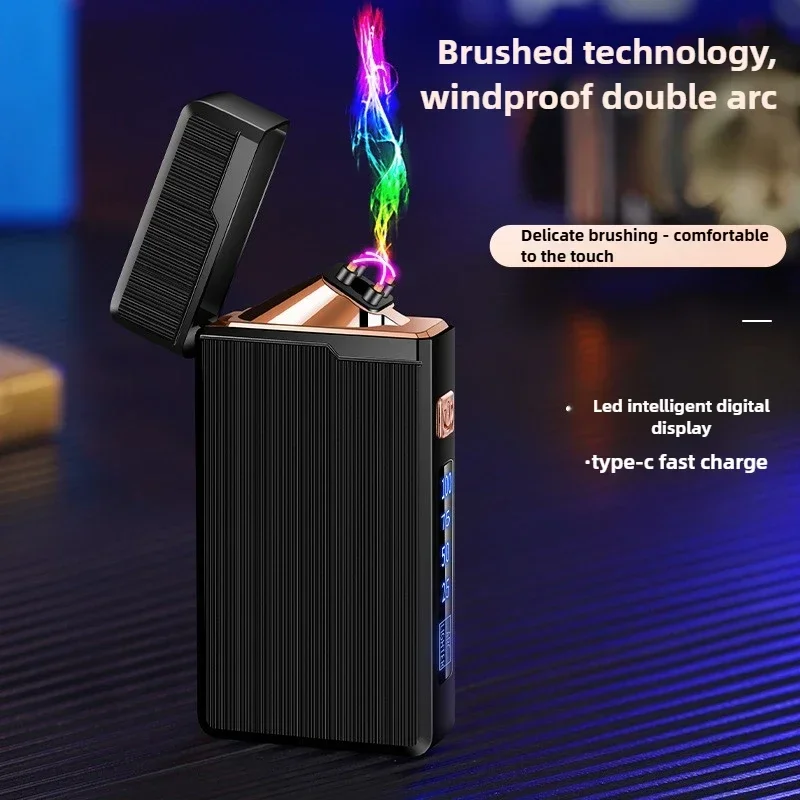 

New USB Type-C Rechargeable Lighter Dual Arc Windproof Power Digital Display Pulse Cigarette Lighter Smoking Accessories