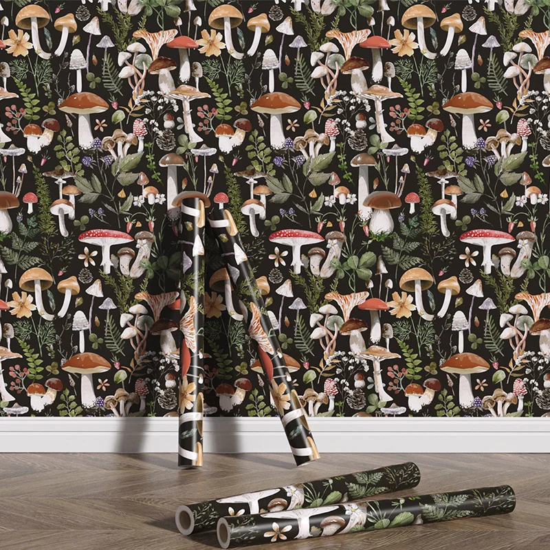 Cute Mushroom Wallpaper Self-adhesive Waterproof PVC Wallpapers Modern Peel and Stick Furniture Stickers Bedroom Home Decoration