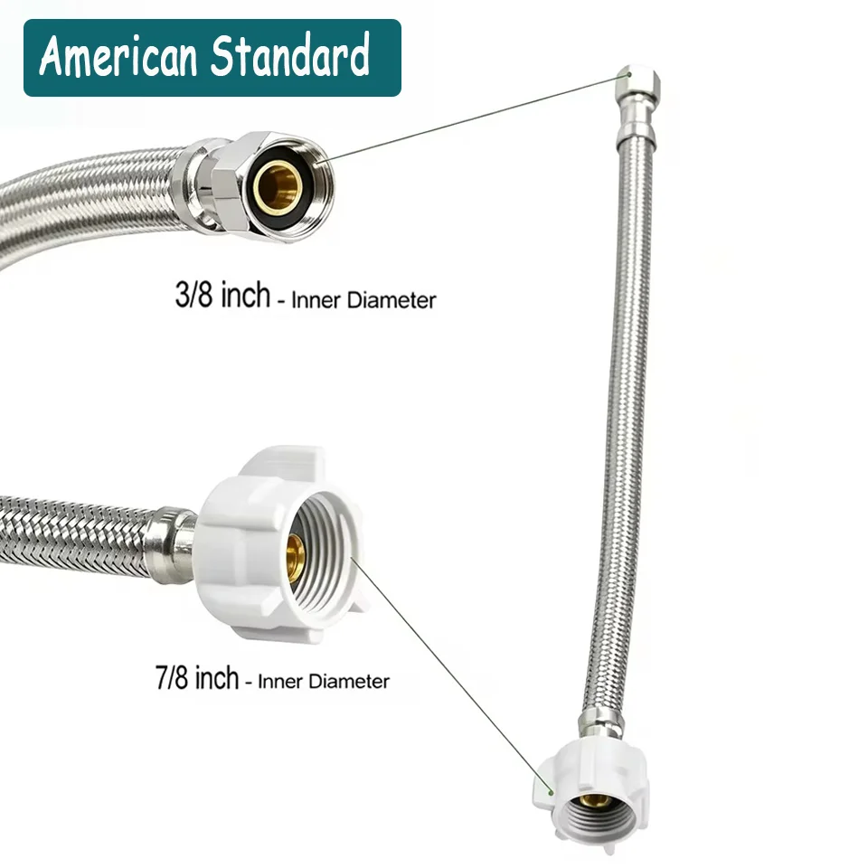 1pc 12/16in Toilet Inlet Pipe 304 Stainless Steel Woven Tube 3/8'' 7/8inch Cold Hot Water Explosion-proof Extension Shower Hose