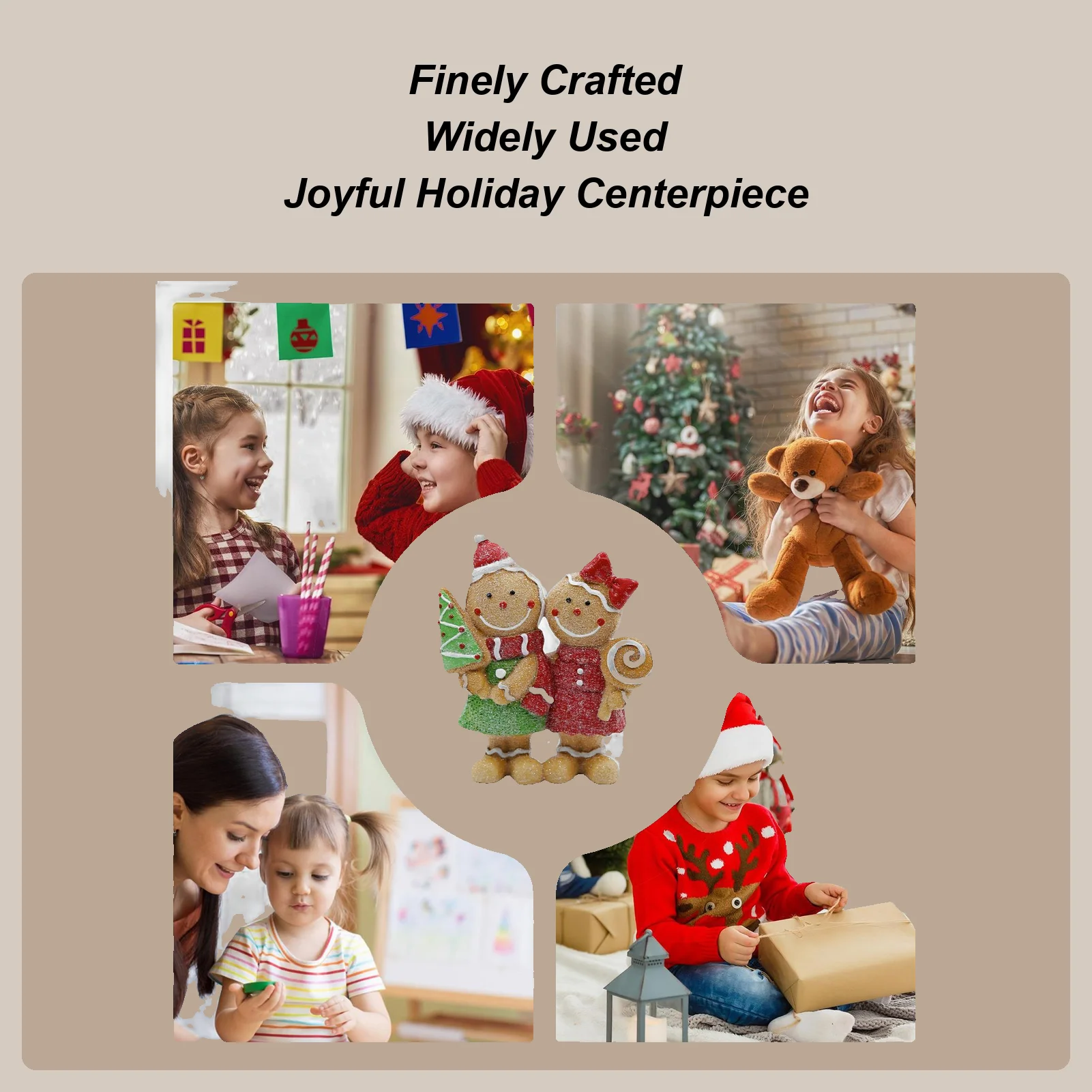 ジンジャーブレッド像-ジンジャーブレッドカップル-ホームフィギュア-小さなクリスマス像-男性-女性-子供-女の子-男の子-ディナーテーブル-暖炉用