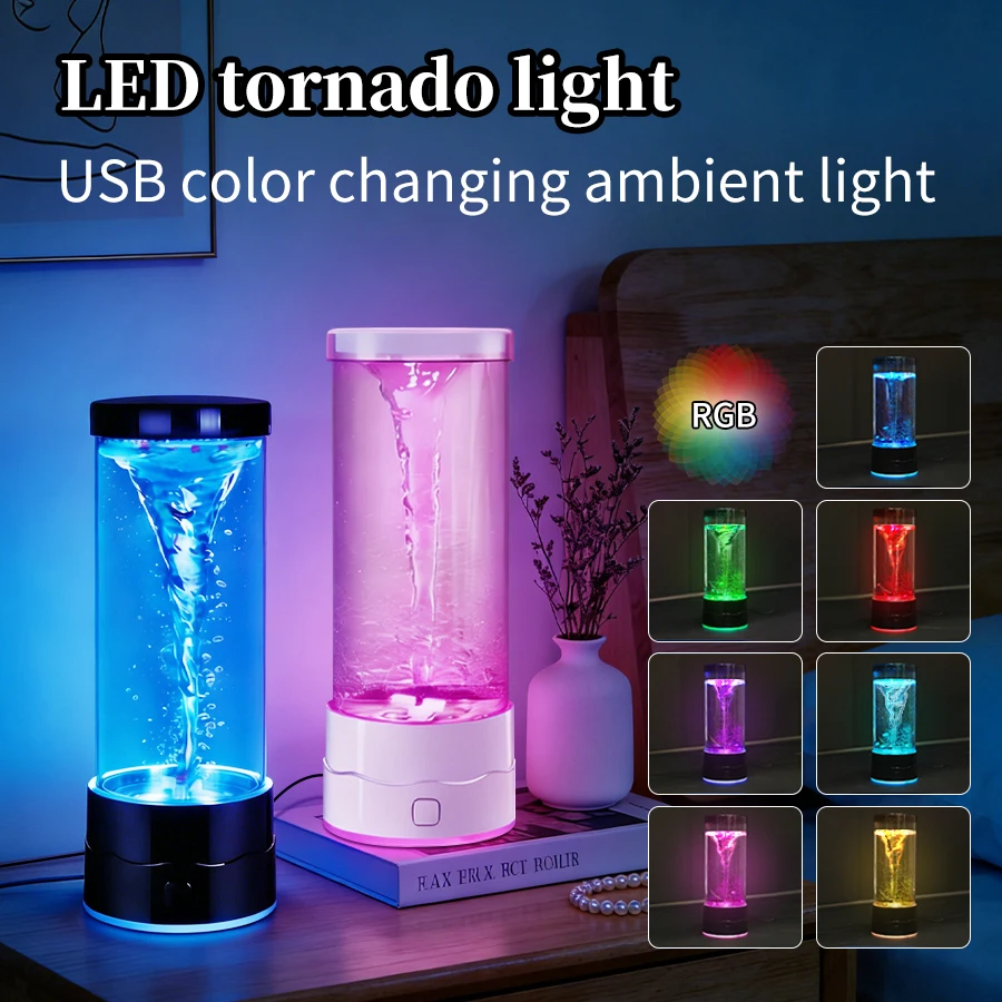 LED Tornado Night Light USB Changing Multi-Color Atmosphere Lamp Creative Children Adult Birthday Gift Home Bedroom Decor