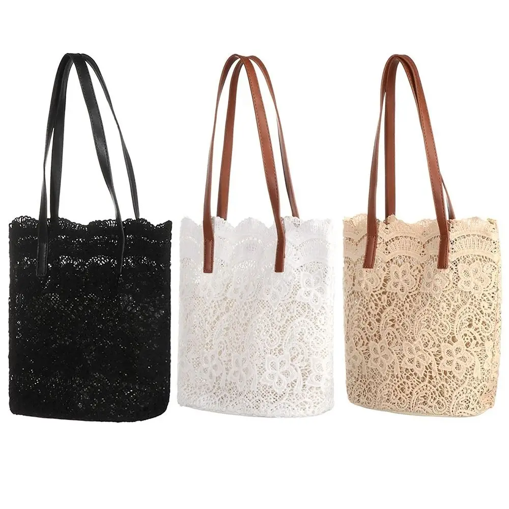 

Hollow Out Women's Woven Handbags Hand Crochet TOP-handle Crochet Flower Tote Lightweight Large Capacity Lace Shoulder Bag